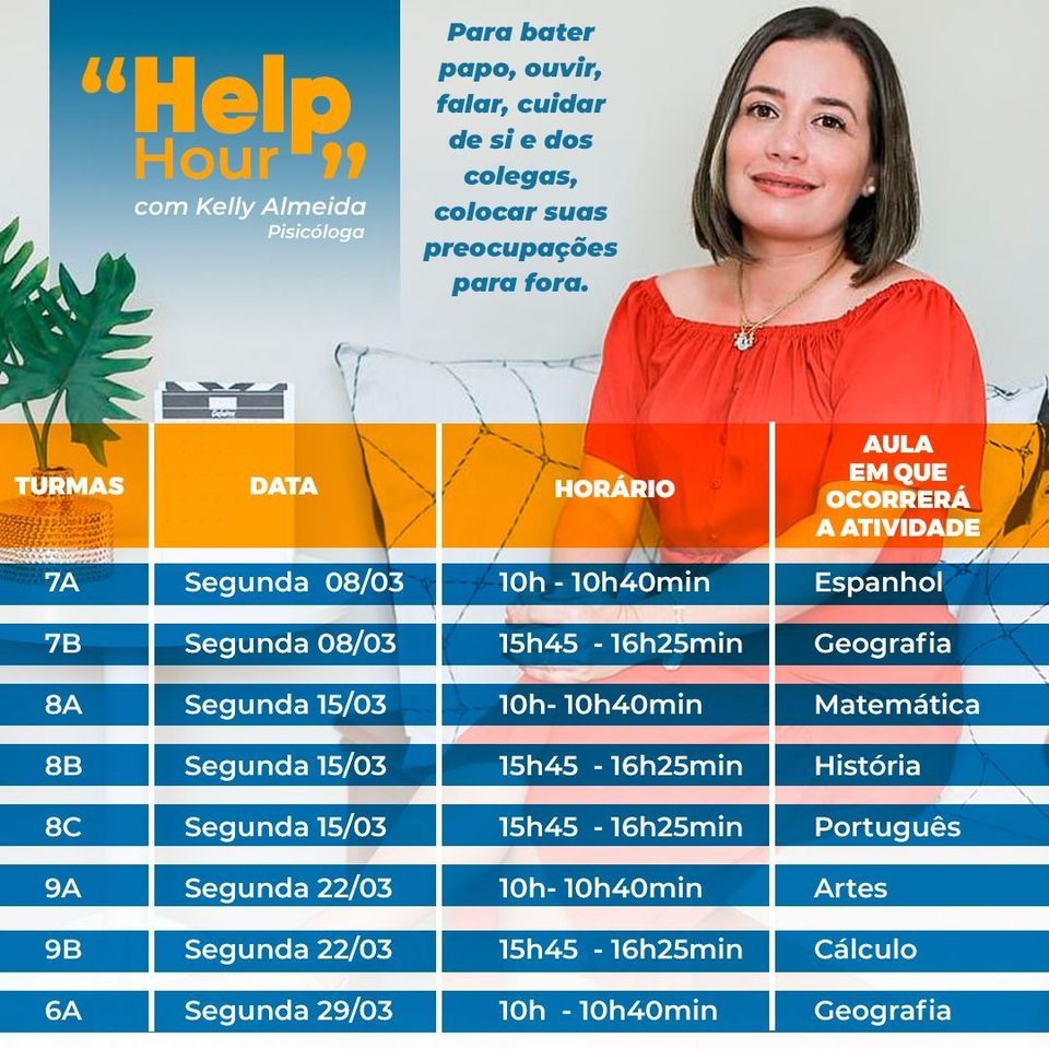 ESCALA realiza no mês de março o Projeto Help Hour com a psicóloga Kelly Almeida ESCALA realiza no mês de março o Projeto Help Hour com a psicóloga Kelly Almeida