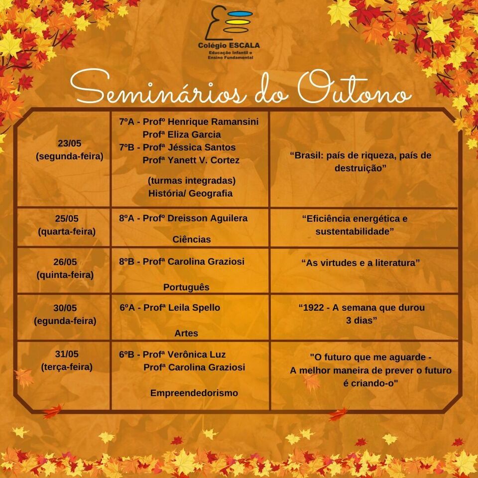 Seminários do Outono encerram o mês de maio Seminários do Outono encerram o mês de maio