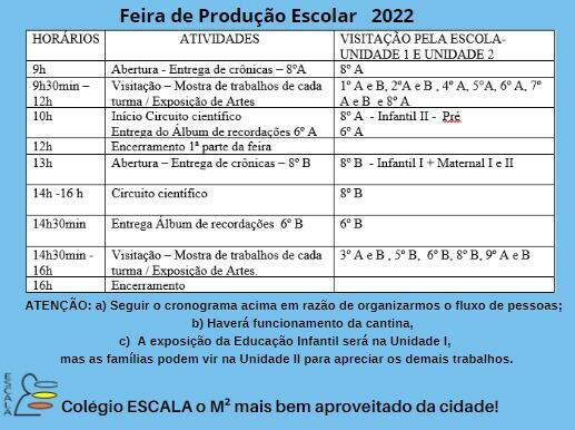 Foto Feira de Produção Escolar acontece no sábado, dia 29 de outubro Foto Feira de Produção Escolar acontece no sábado, dia 29 de outubro - Imagem 0